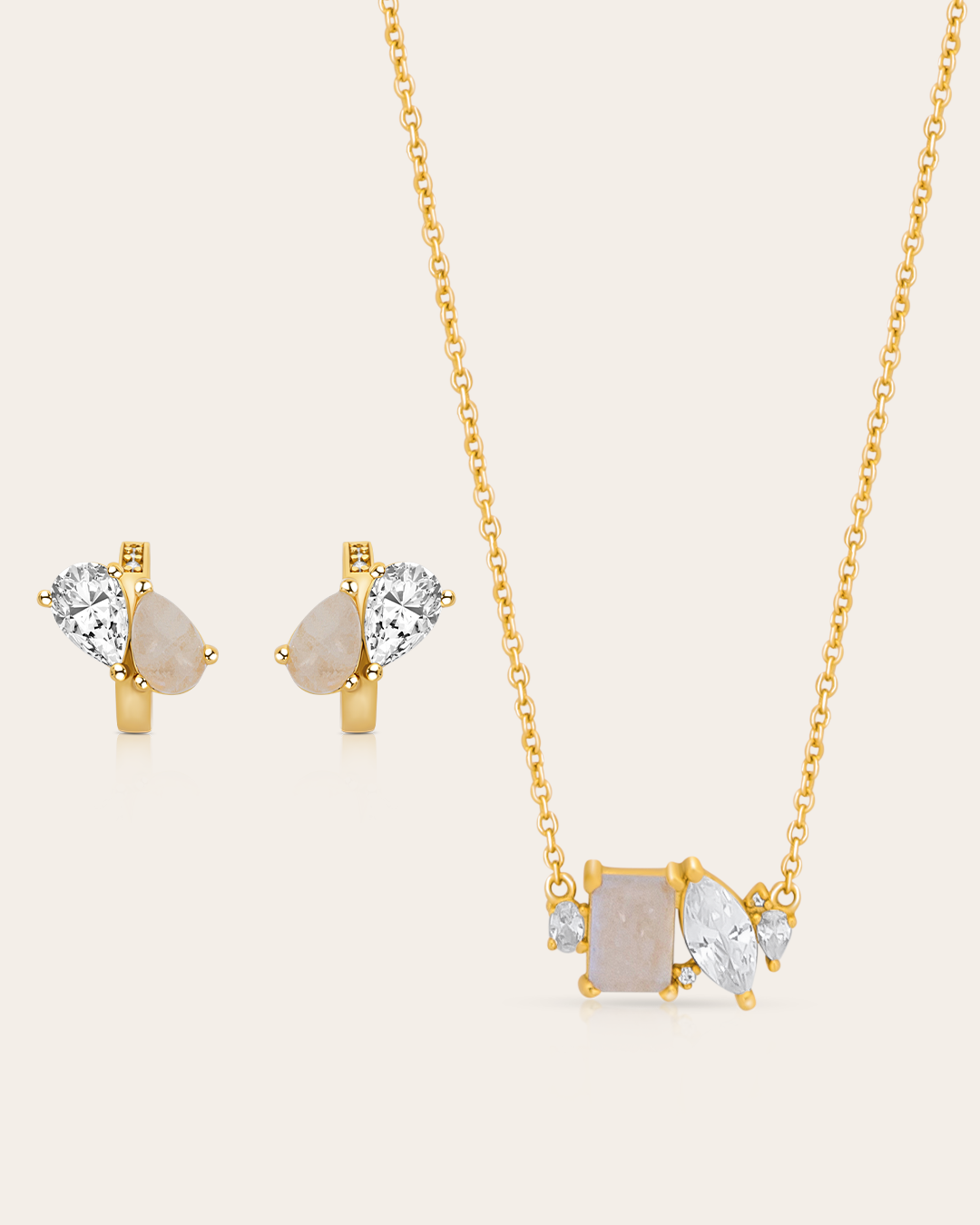 Conjunto de Piedra Lunar con Acabado Dorado